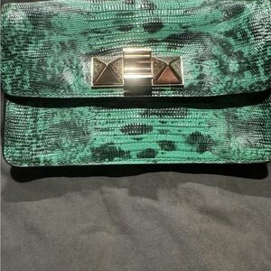 Ann Taylor Green and Gold Textured Clutch